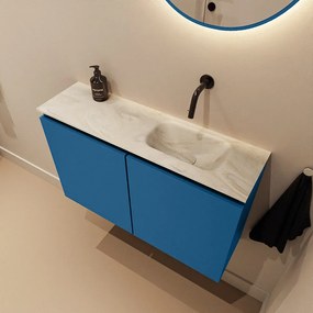 Mondiaz Ture DLux toiletmeubel 80cm jeans met wastafel ostra rechts zonder kraangat