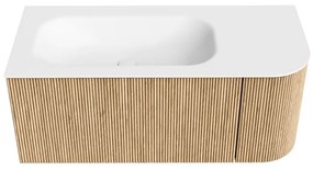 Mondiaz Kurve 105cm badmeubel ronding rechts oak met 1 lade en deur en wastafel big small links zonder kraangat