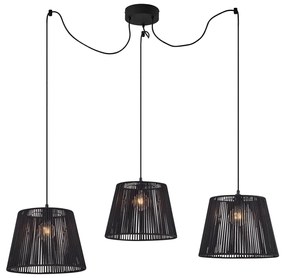 Buiten hanglamp zwart met zwarte kap van touw 3-lichts IP44 - Cava Jayla