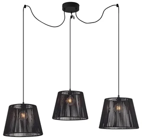 Buiten hanglamp zwart met zwarte kap van touw 3-lichts IP44 - Cava JaylaJapandi Minimalistisch E27 IP44 Buitenverlichting rond