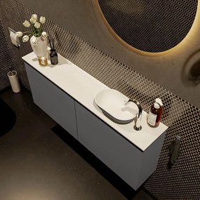 Mondiaz Fowy toiletmeubel 120cm dark grey met antraciete waskom rechts en kraangat