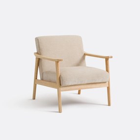 Loungefauteuil in hevea en structuurfluweel, EZRA