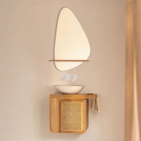 Georgy Zwevend Badkamermeubelset Van Teakhout Teakhout & Rond Cement Wit Ø40 Cm Zavion & Onregelmatig Met Houten Plank 55x85 Cm Kai & Wit Ingebed -