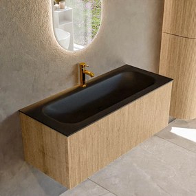 Mondiaz Kurve 110cm badmeubel oak met 1 lade en wastafel big medium midden 1 kraangat urban