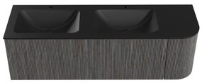 Mondiaz Kurve 145cm badmeubel ronding rechts shadow met 1 lade en deur en wastafel cloud dubbel/links 2 kraangaten urban