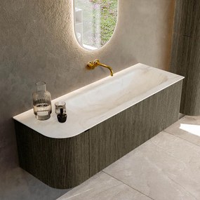 Mondiaz Kurve-dlux 135cm badmeubel ronding links shadow met 1 lade en deur en wastafel big medium rechts zonder kraangat ostra