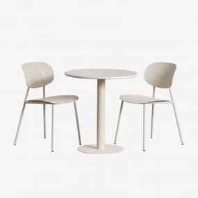 Mizzi Ronde Tafelset (ø70 Cm) En 2 Tupah Tuinstoelen Tapioca Beige - Sklum