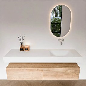 Zaro Alan badmeubel 160cm washed oak 2 lades met vrijhangende wastafel cloud rechts zonder kraangat talc