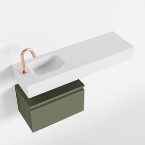 Mondiaz Andor toiletmeubel 50cm army met witte wastafel 100cm links met kraangat