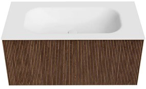 Mondiaz Kurve 90cm badmeubel walnut met 1 lade en wastafel big small midden zonder kraangat