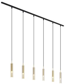 Modern railsysteem zwart met 6 hanglampen goud met amber glas 1-fase - Slimline Loyce Modern G9 Binnenverlichting Lamp