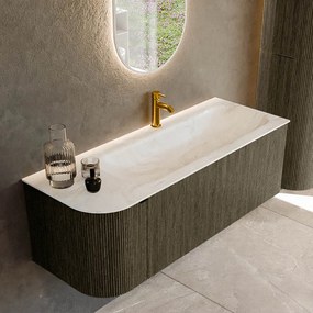 Mondiaz Kurve-dlux 125cm badmeubel ronding links shadow met 1 lade en deur en wastafel big medium kraangat rechts ostra