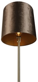 Vloerlamp messing met velours kap bruin 40cm - Simplo Klassiek / Antiek, Modern E27 rond Binnenverlichting Lamp