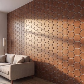 Hexagon Panel Gerookt Eiken met Grijs Vilt 81CM | Akoestisch | Wanddecor | Zeshoekig- Grijs vilt