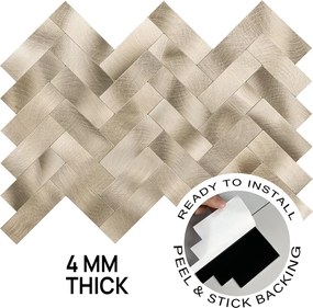 Zelfklevend Mozaiek Visgraat Goud - 25.5 cm x 31.8 cm x 0.40 cm | 0.5 kg | Paneli zelfklevende steenstrips