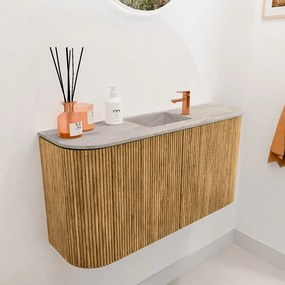 Mondiaz Joya DLux 85cm toiletmeubel ronding links/rechts oak met wastafel faye midden 1 kraangat glace