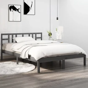 vidaXL Bedframe massief hout grijs 160x200 cm