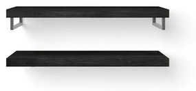 Looox Wood collection Duo wandplanken 120x46cm - 2 stuks - Met handdoekhouders RVS geborsteld - massief eiken Black WBDUO120BLRVS