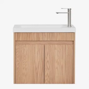 Narek Zwevend Houten Badkamermeubelset Met Geïntegreerde Wastafel Ash Brown & Spiegelloze & Geborsteld Grijs ↑20 Cm Met - Sklum