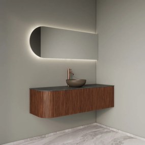 Gliss Design Alluro badmeubel ribbelfront met ronding links 140cm walnut en zwart leisteen toppaneel