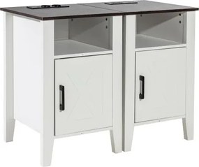 VEVOR Bijzettafel Vierkant Nachtkastje 2-delig Nachtkastje met USB-poorten, 3-laags bijzettafel met opbergkast en LED-verlichting, voor Woonkamer Slaapkamer Kantoor Wit