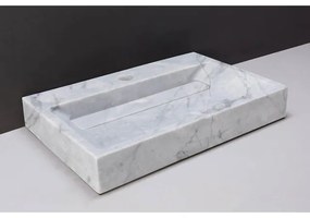 Forzalaqua Bellezza wastafel 80.5x51.5x9cm Rechthoek 1 kraangat Natuursteen Carrara gepolijst 100462