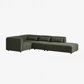 4-delige Modulaire Hoekbank Met Rechter Chaise Longue Fogler Teddystof Saliegroen - Sklum