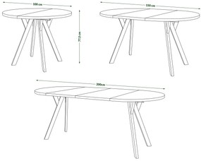 ALDO 100 Wit Mat/Zwarte poten - RONDE LOFT/INDUSTRIËLE TAFEL VOOR WOONKAMER/EETKAMER, UITSCHUIFBAAR