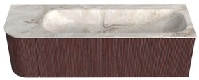 Mondiaz Kurve-dlux 145cm badmeubel ronding links ruby met 1 lade en deur en wastafel big large rechts zonder kraangat frappe