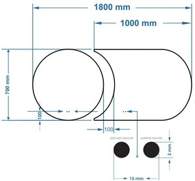 Gliss Design Eris spiegel tweevormig 70 + 100x70cm met handsensor