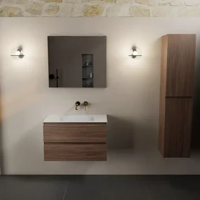 Mondiaz Aivy badmeubelset - 80x45x50cm - 0 kraangaten - 1 wasbak talc Solid surface - Midden - 2 lades - Zonder spiegel - Melamine Mocha AIVY80107
