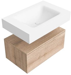 Zaro Alan badmeubel 70cm washed oak 1 lade met vrijhangende wastafel cloud midden 1 kraangat talc