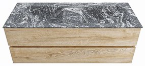 Mondiaz Vica DLux badmeubel 130cm washed oak 2 lades met wastafel lava dubbel 2 kraangaten