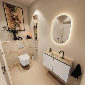 MONDIAZ TURE-DLUX 80cm toiletmeubel Linen. EDEN wastafel Frappe positie midden. Met 1 kraangat. TUREDX80LINM1FRA