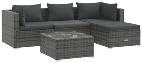 vidaXL 5-delige Loungeset met kussens poly rattan grijs