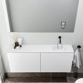 Zaro Polly toiletmeubel 120cm mat wit met witte wastafel zonder kraangat rechts