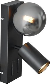 Moderne wandlamp zwart 2-lichts kantelbaar met USB-C poort - Lesly