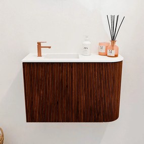 Mondiaz Joya 60cm toiletmeubel ronding rechts ruby met wastafel faye links 1 kraangat talc