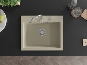 Mexen Elix granieten gootsteen 1-kamer 600 x 500 mm, beige, chrom sifon - 6525601005-69