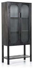 By-Boo Eden Zwarte Kast Met Ribbelglas - 75x35x160cm.