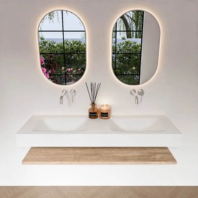 Zaro Alan badmeubel 140cm met planchet washed oak en vrijhangende wastafel cloud dubbel zonder kraangat talc