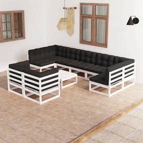 vidaXL 10-delige Loungeset met kussens massief grenenhout wit