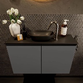 Mondiaz Fowy toiletmeubel 80cm dark grey met zwarte waskom midden en kraangat