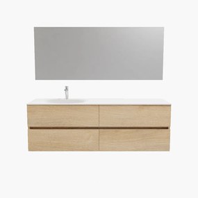 Zaro Sevilla Solid Surface badmeubel 150cm licht eiken 1 kraangat spoelbak links met 4 lades