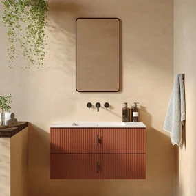 Muebles Marbella badmeubel ribbelfront 100cm terracotta met witte wastafel zonder kraangat