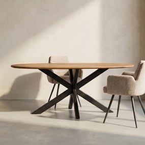 Ovale Eettafel Mangohout Zandkleur 215 Cm - 215 X 105cm.