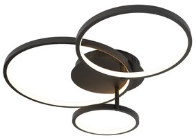 Smart plafondlamp zwart 3-lichts met afstandsbediening - Rondas