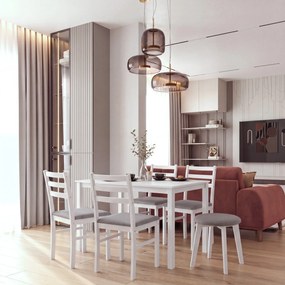 Mazzoni ZOI Lichtgrijs (stof Sawana 21)/wit beuken onderstel - RONDE GESTOFFEERDE KRUK VOOR KEUKEN/WOONKAMER