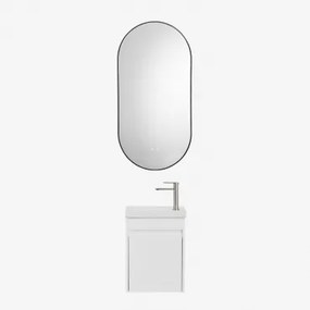 Narek Zwevend Houten Badkamermeubelset Met Geïntegreerde Wastafel Wit & Ovale Led En Anticondens Zwart 50x100 Cm Asteiro & Geborsteld Grijs ↑20 Cm Met