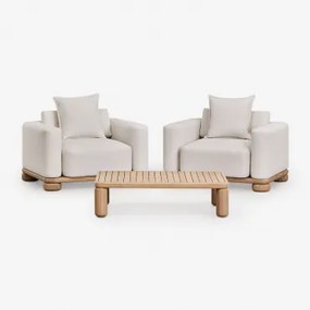 Woonkamerset Met 2 Fauteuils En Salontafel 115x70 Cm Van Acaciahout Ioanis Lichte Acaciekleur - Sklum